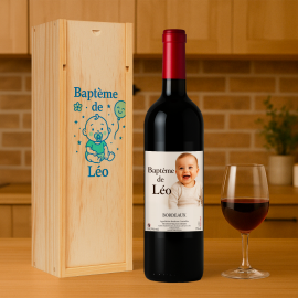 Coffret bois avec 1 bouteille Bordeaux Rouge 2022