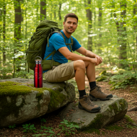 Bouteille isotherme AVENTURE rouge 500ml personnalisable