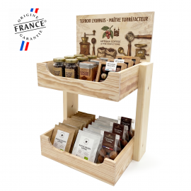 Mini présentoir comptoir personnalisé 2 caisses bois