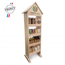 Présentoir bois cabane 48 bouteilles personnalisé