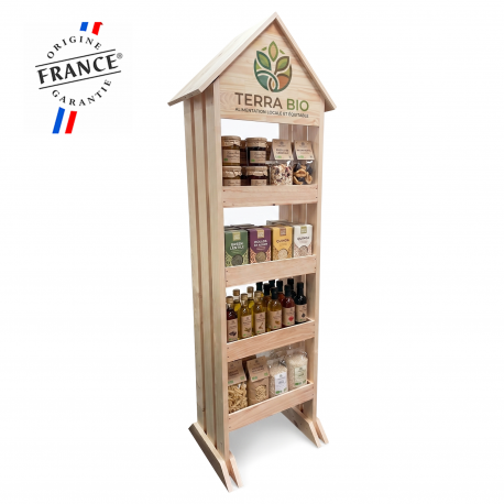 Présentoir bois cabane 48 bouteilles personnalisé