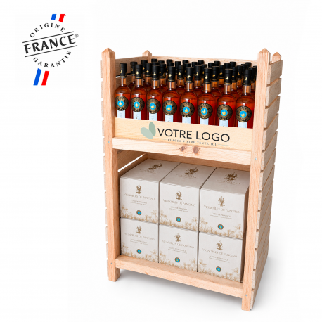 Présentoir bois cabane 48 bouteilles personnalisé