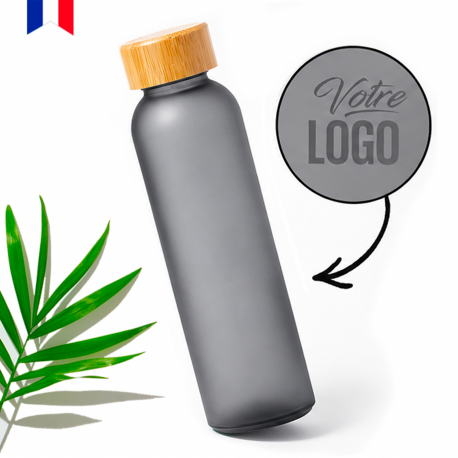 Bouteille en verre givré GRISE 500ml personnalisable