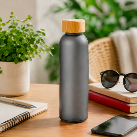 Bouteille en verre givr&eacute; GRISE 500ml personnalisable
