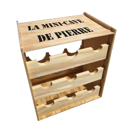 Caisse bois transformable en mini-cave 9 bouteilles personnalisable