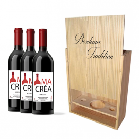 Coffret bois avec 3 bouteilles Bordeaux Rouge 2020
