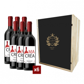 Coffret bois avec 6 bouteilles Bordeaux Rouge 2020