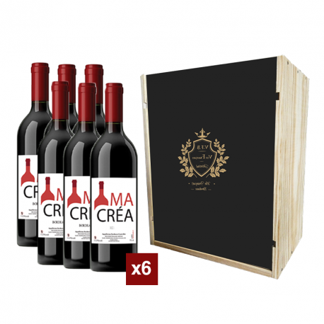Coffret bois avec 6 bouteilles Bordeaux Rouge 2022