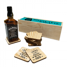 Whisky Jack Daniel's avec caisse bois et 12 dessous de verre personnalisés