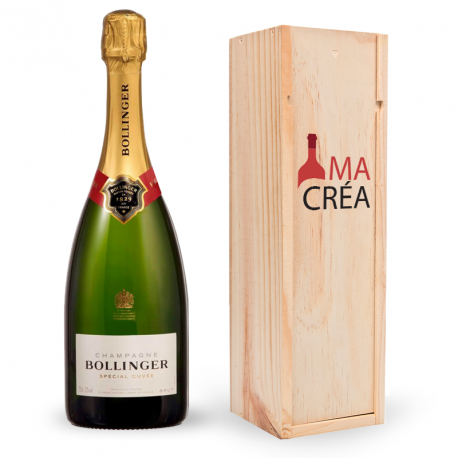 Champagne Bollinger Brut magnum avec caisse bois personnalisée