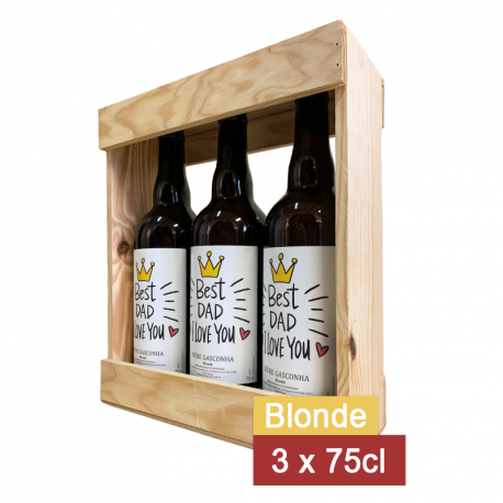 Lot de 3 Bières Blondes personnalisé avec caisse bois