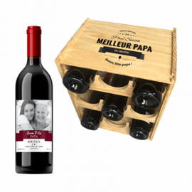 Caisse Mini-Cave avec 6 bouteilles Bordeaux Rouge personnalisable