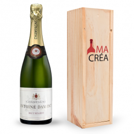 Champagne Antoine Damont brut avec caisse bois personnalisée
