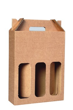 Coffret Portable carton kraft brun 3 bouteilles