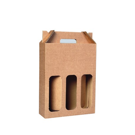 Lot De 10 Boîtes Carton Pour 3 Bouteilles De Vin - Avec Fenêtres Et Poignée, Auto-montable, 26x9x35 Cm