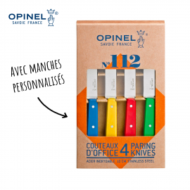 OPINEL Coffret de 4 Couteaux colorés N°112 - Inox gravure laser